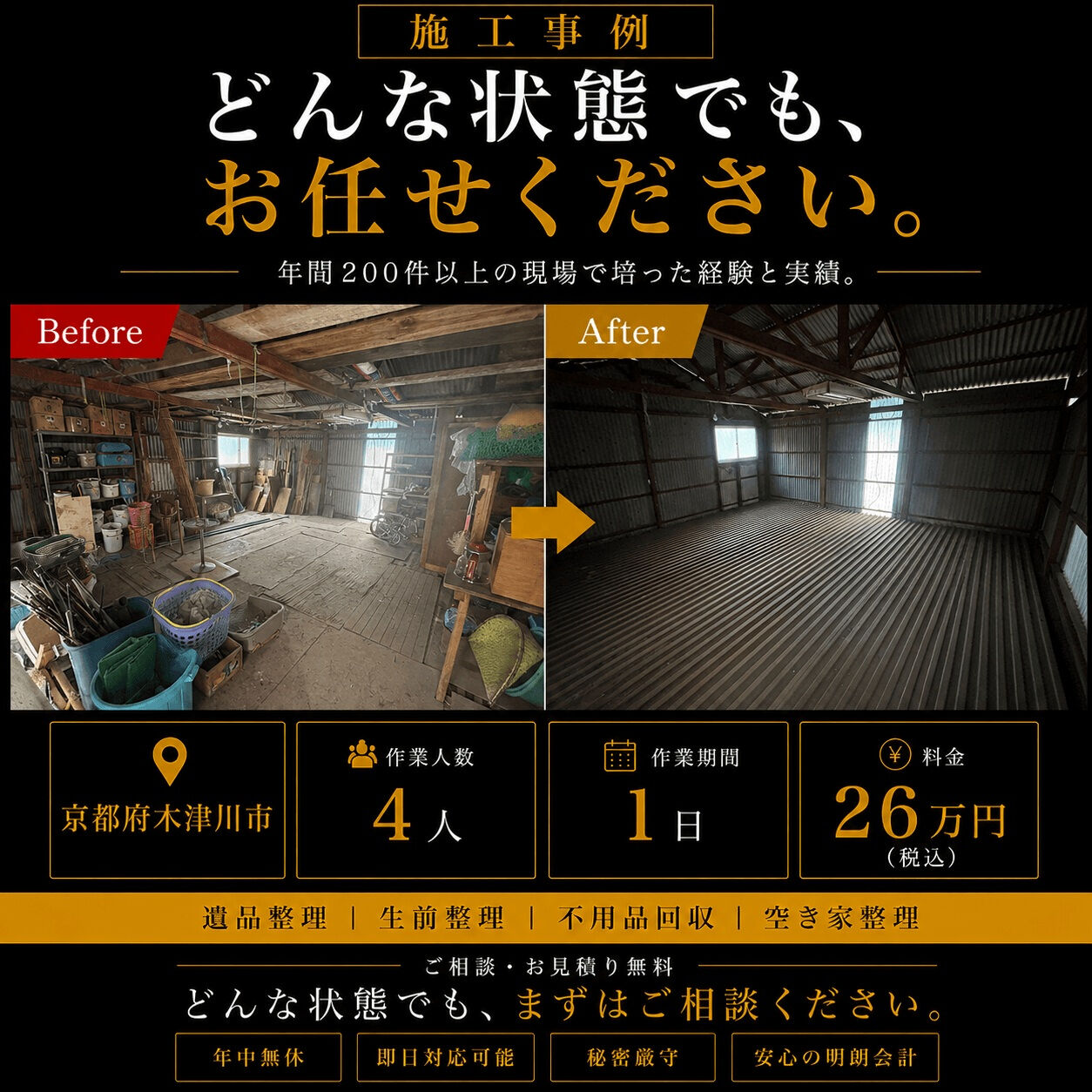 【京都府木津川市｜実家の倉庫の遺品整理】