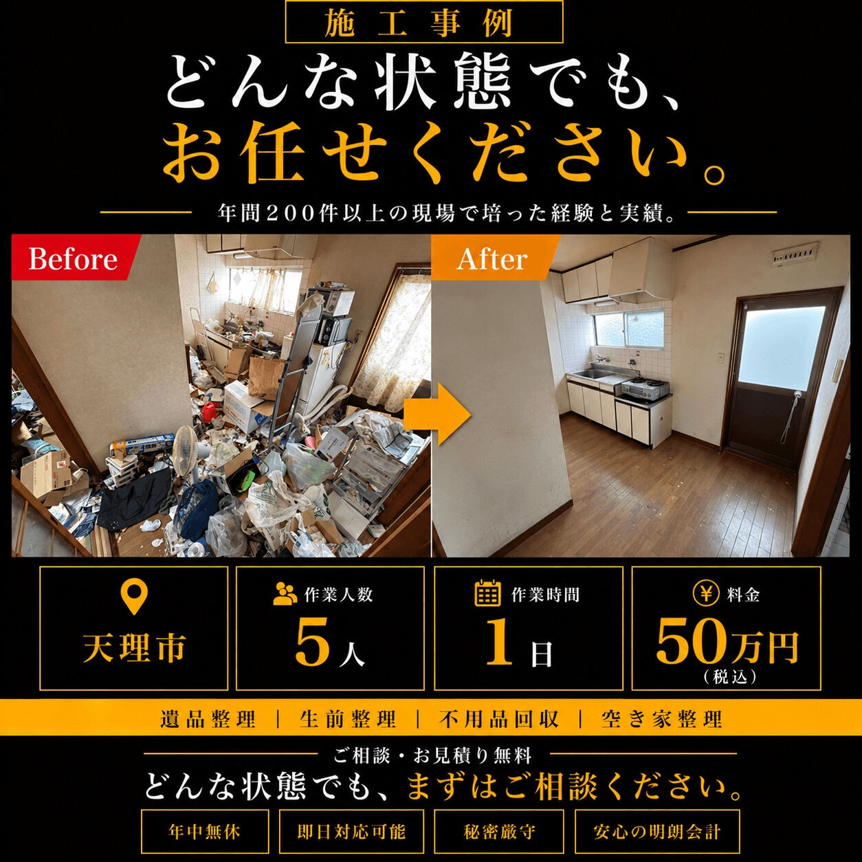 【奈良県天理市｜施設入所に伴う引っ越し・残置物撤去・ごみ屋敷
