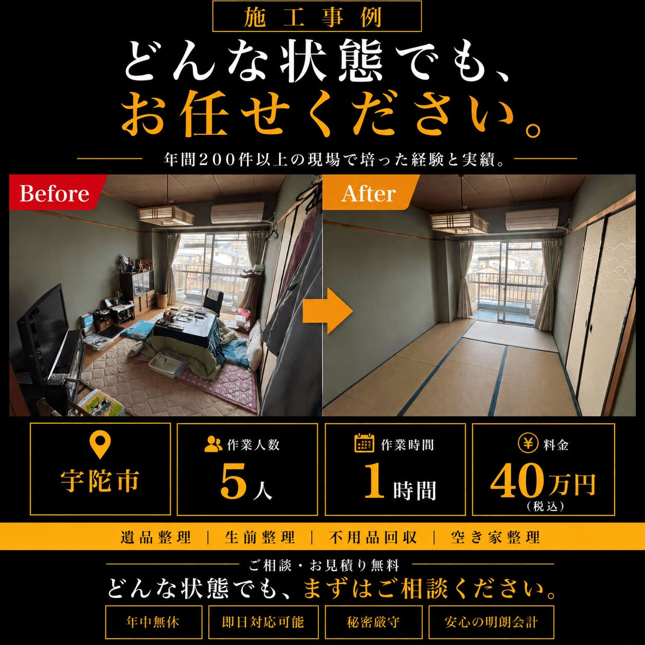 【奈良県宇陀市｜賃貸住宅の退去に伴う遺品整理・残置物撤去】
