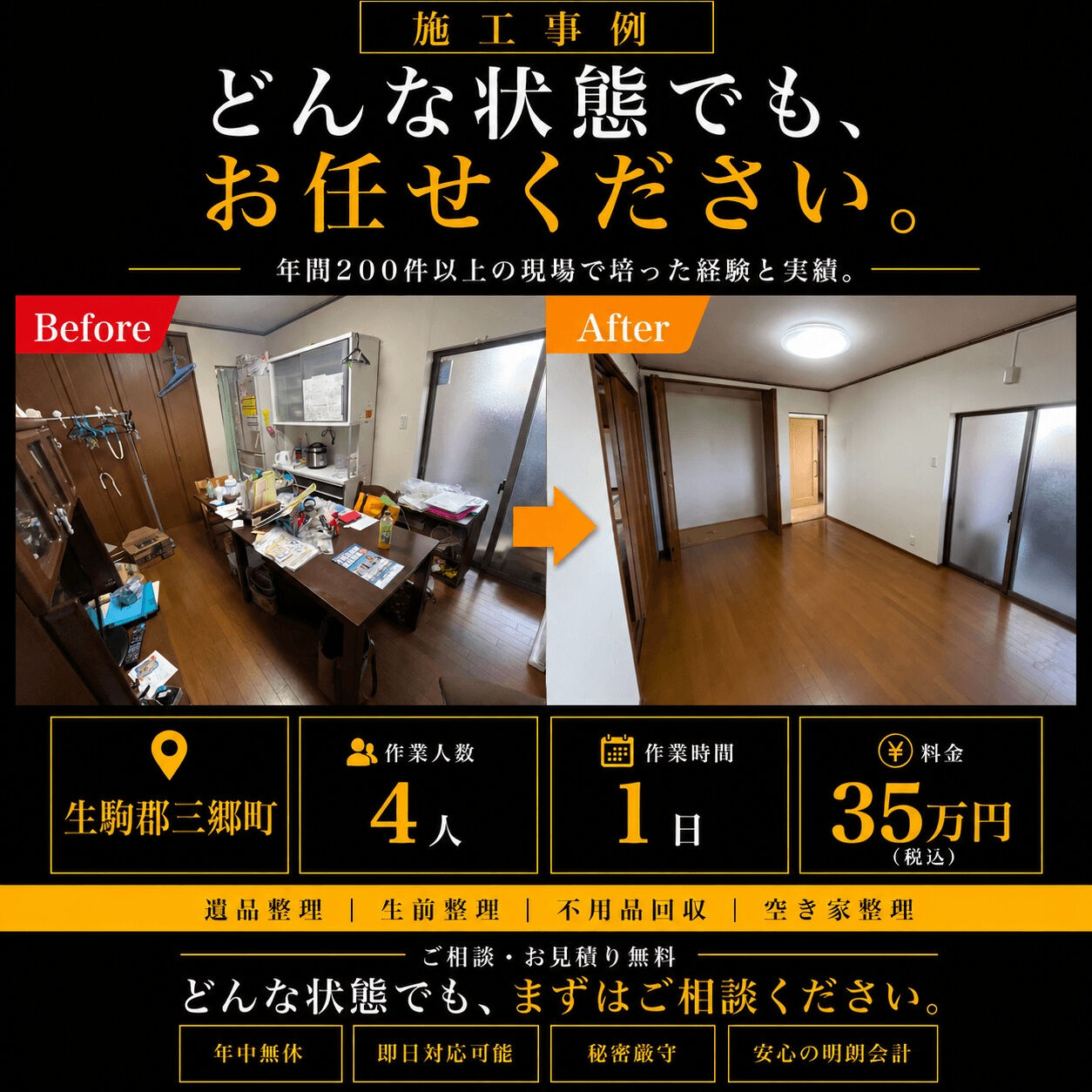 【奈良県生駒郡三郷町｜賃貸物件の退去に伴う不用品回収・残置物