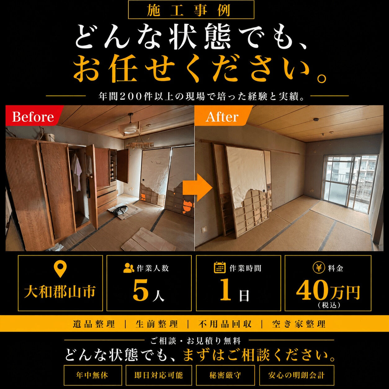 【奈良県大和郡山市｜長年住んでいなかった賃貸住宅の残置物撤去